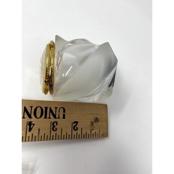 Frosted Crystal Gold Trimmed Hinged Dresser Trinket Box Musical Notes Signed KF - Picture 13 of 13